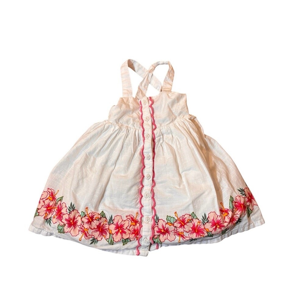 Tommy Bahama Girls 2T White Cotton Dress Pink Hibiscus Floral